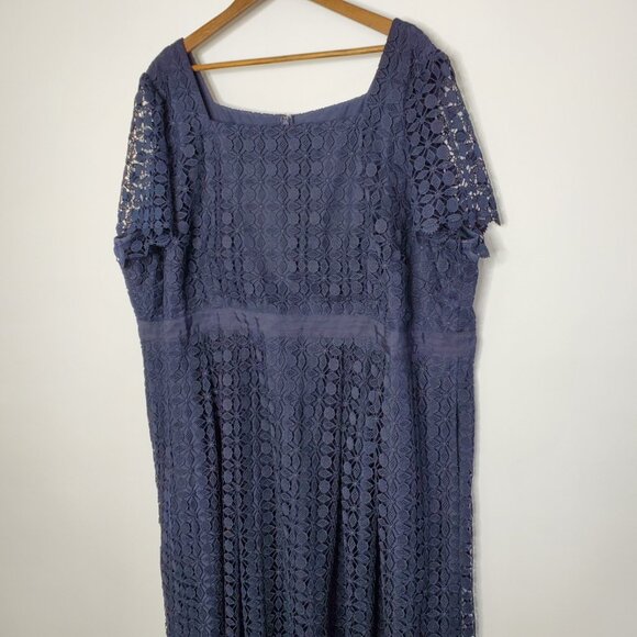 Talbots Womens Navy Floral Lace A Line Dress Size 24W Square Neck Short Sleeve - Picture 2 of 8